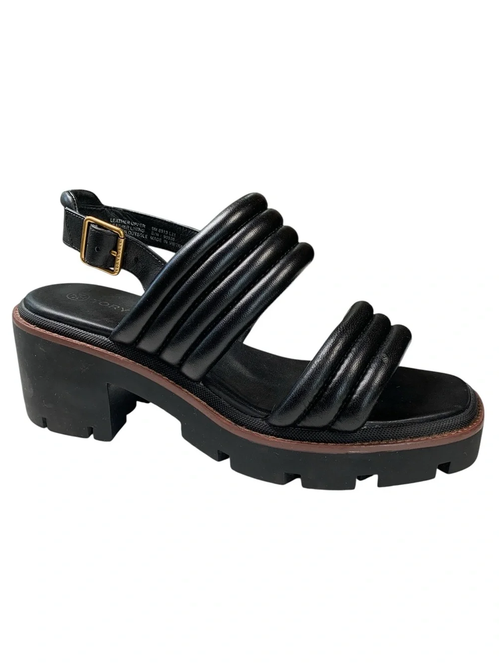 Tory Burch Kira Quilted Leather Lug Sole Slingback Sandals Size 9 Black